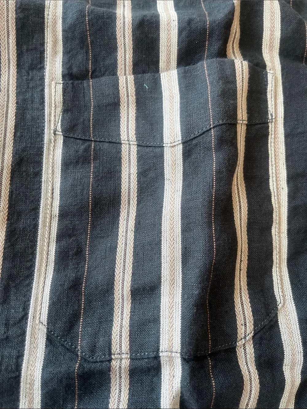 Banana Republic Black Linen and Cotton Shirt with Cream Stripes